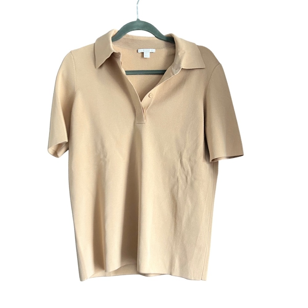 COS Women's Short Sleeve Knit Polo Shirt Top Camel Neutral Minimalist‎